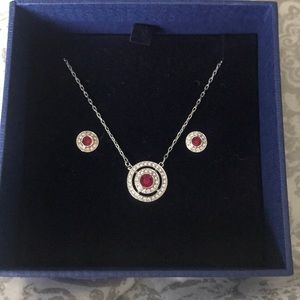 Red crystal Swarovski earring and necklace set